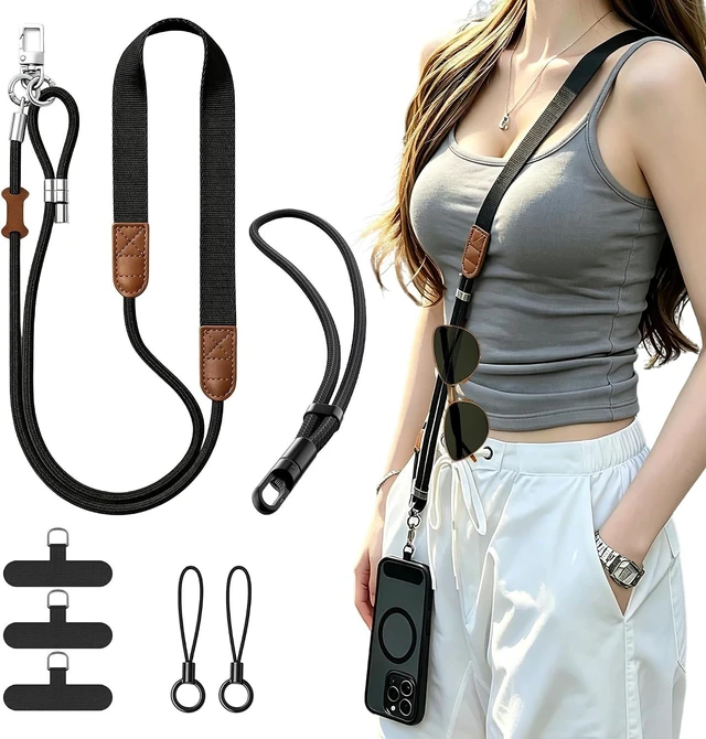 Main image of Anti-Theft Phone Lanyard Crossbody Strap & Cellphone Wrist Strap for Women/Men Anti-Drop Phone Shoulder Holder Neck Lanyard with 3 Tether Tabs for iPhones Keys ID Badge Wallet for Moms Office Outdoor