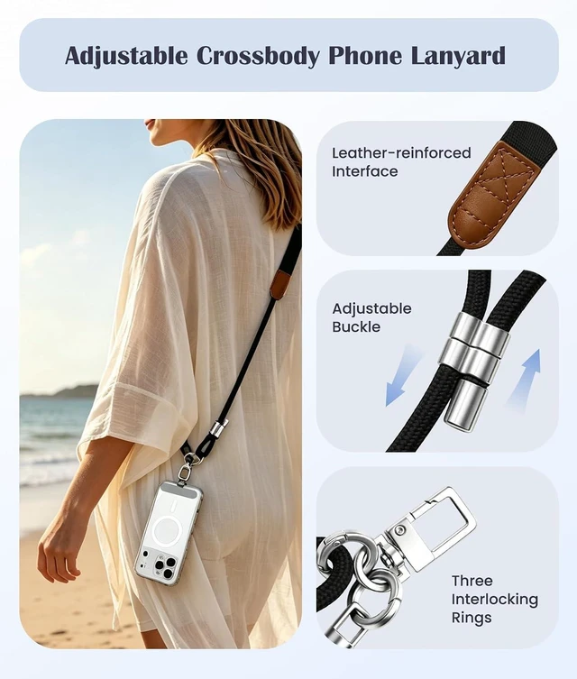 Alt view image 3 of 7 - Anti-Theft Phone Lanyard Crossbody Strap & Cellphone Wrist Strap for Women/Men Anti-Drop Phone Shoulder Holder Neck Lanyard with 3 Tether Tabs for iPhones Keys ID Badge Wallet for Moms Office Outdoor