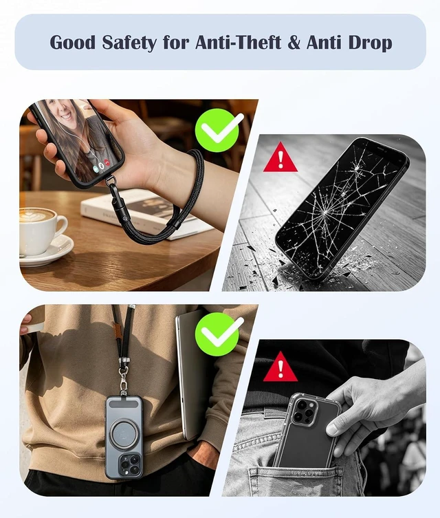 Alt view image 6 of 7 - Anti-Theft Phone Lanyard Crossbody Strap & Cellphone Wrist Strap for Women/Men Anti-Drop Phone Shoulder Holder Neck Lanyard with 3 Tether Tabs for iPhones Keys ID Badge Wallet for Moms Office Outdoor
