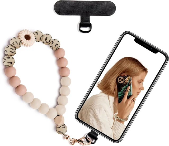 Main image of Silicone Beaded Phone Wrist Strap for Women Elastic Wristlet