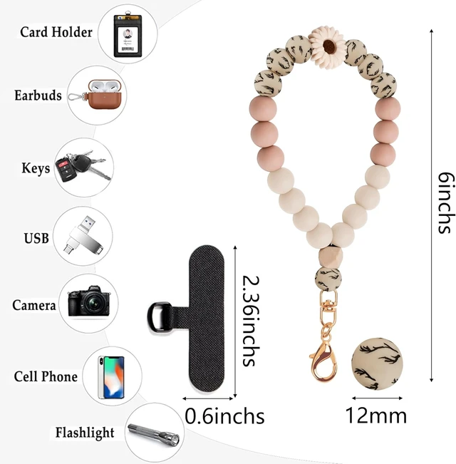 Alt view image 4 of 7 - Silicone Beaded Phone Wrist Strap for Women Elastic Wristlet