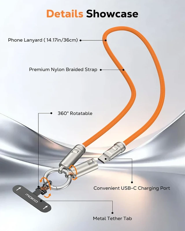 Alt view image 4 of 7 - 2-in-1 Phone Wrist Lanyard USB C Cable PD240W USB-C to USB-C Type-C Fast Charging Cable