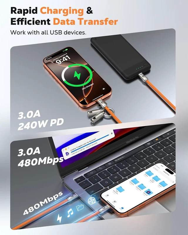 Alt view image 5 of 7 - 2-in-1 Phone Wrist Lanyard USB C Cable PD240W USB-C to USB-C Type-C Fast Charging Cable