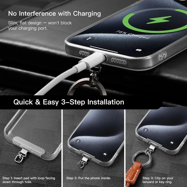 Alt view image 5 of 7 - Leather Cell Phone Wrist Strap 360° Rotation & 2 Tether Tabs