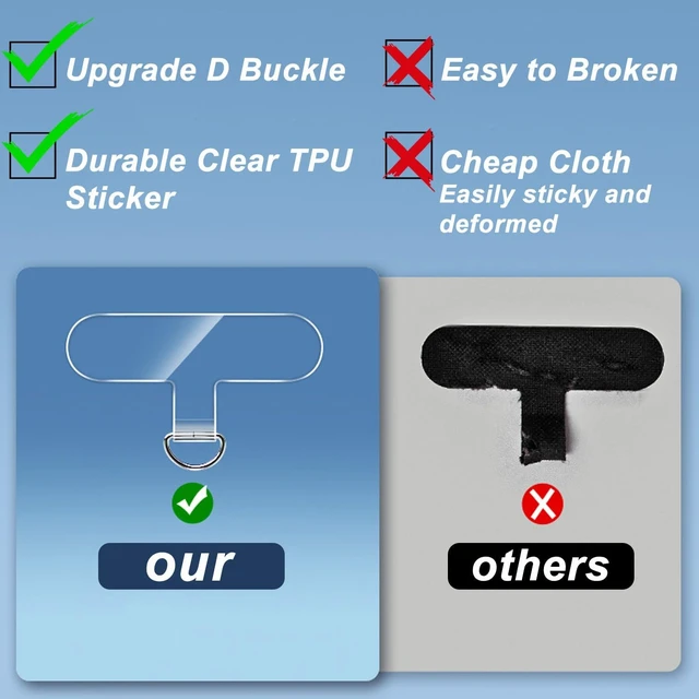 Alt view image 3 of 7 - 12-Piece Universal Phone Lanyard Patch - No Adhesive Cell Phone Strap Replacement Part
