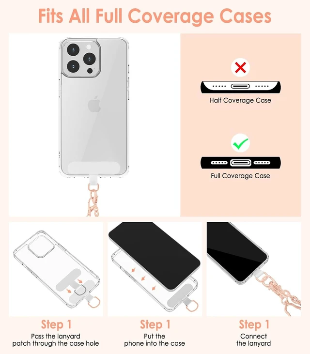 Alt view image 5 of 7 - Metal Phone Crossbody Chain Lanyard with Wrist Strap and 2 Patches