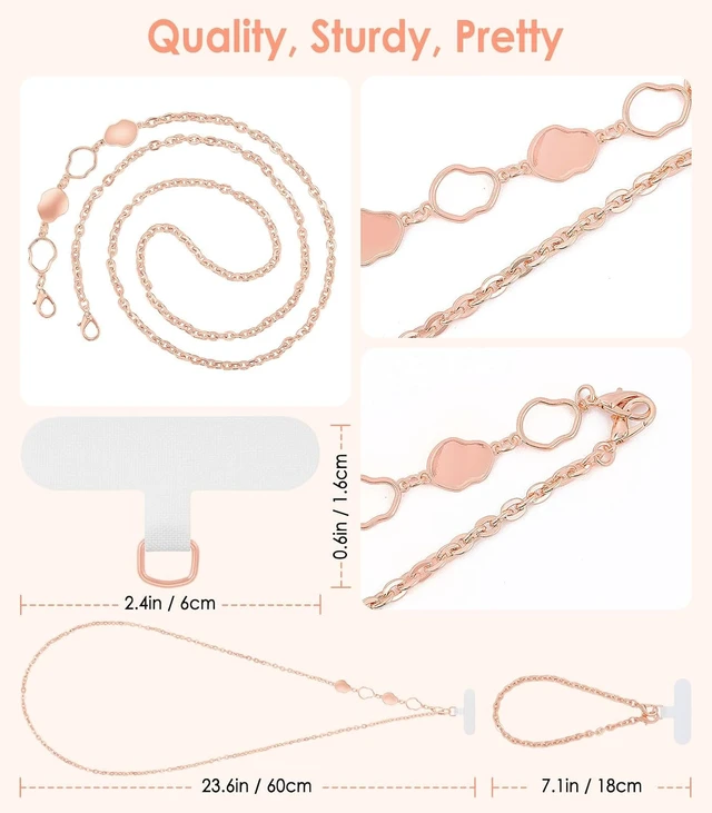Alt view image 4 of 7 - Metal Phone Crossbody Chain Lanyard with Wrist Strap and 2 Patches