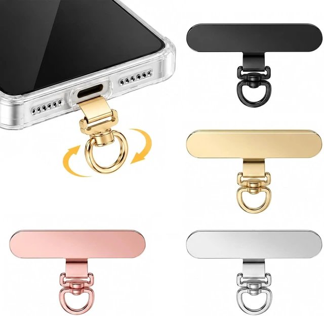Main image of 4Pcs 360° Rotating Stainless Steel Ultra-Thin Phone Tether Tab Ultra-Thin Metal Patch Fits Wristbands Lanyards & Crossbody Straps 4 Colors Compatible with Most Smartphone Cases