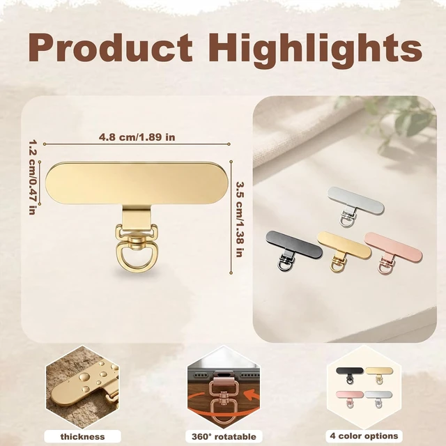 Alt view image 2 of 7 - 4Pcs 360° Rotating Stainless Steel Ultra-Thin Phone Tether Tab Ultra-Thin Metal Patch Fits Wristbands Lanyards & Crossbody Straps 4 Colors Compatible with Most Smartphone Cases