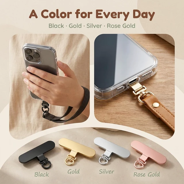 Alt view image 3 of 7 - 4Pcs 360° Rotating Stainless Steel Ultra-Thin Phone Tether Tab Ultra-Thin Metal Patch Fits Wristbands Lanyards & Crossbody Straps 4 Colors Compatible with Most Smartphone Cases