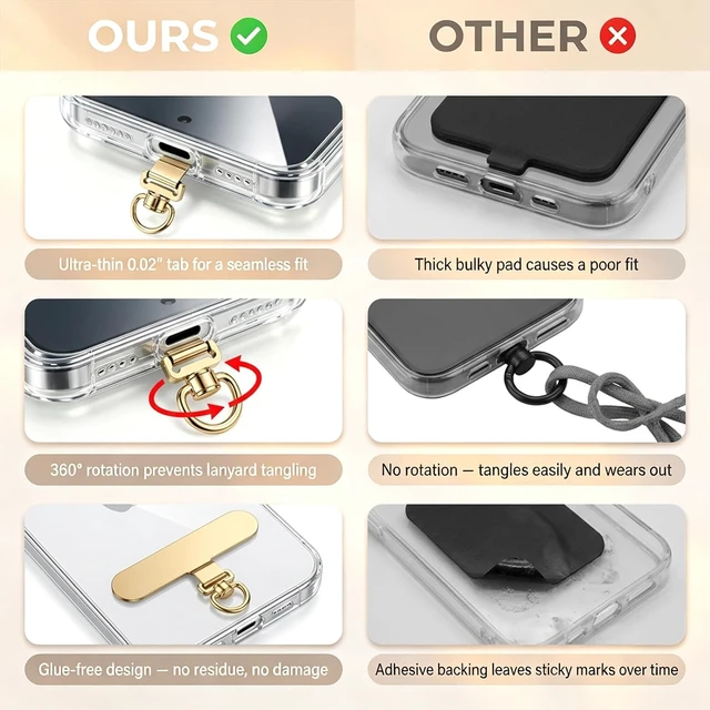Alt view image 7 of 7 - 4Pcs 360° Rotating Stainless Steel Ultra-Thin Phone Tether Tab Ultra-Thin Metal Patch Fits Wristbands Lanyards & Crossbody Straps 4 Colors Compatible with Most Smartphone Cases