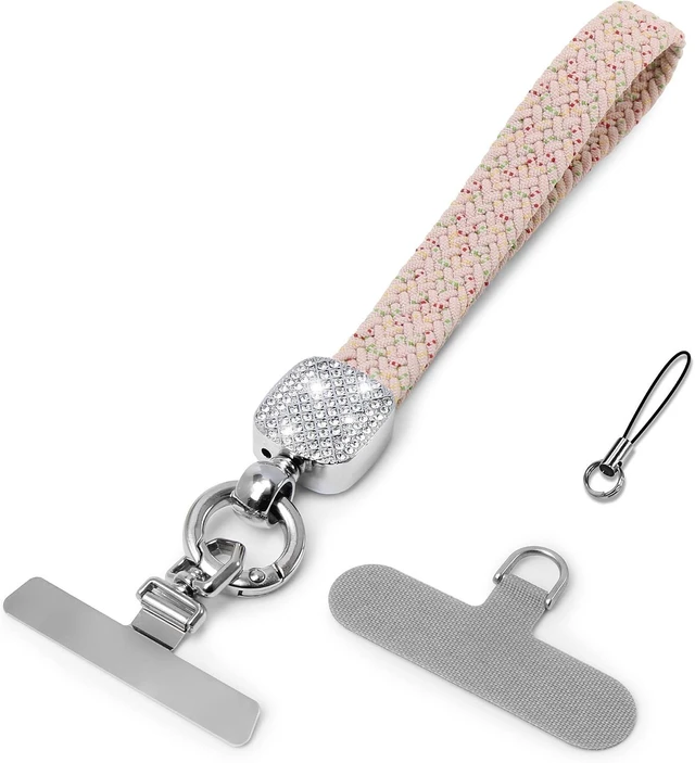 Main image of Elastic Phone Lanyard with Phone Tabs Stretchy Braided Cellphone Wrist Strap and Keys Keychain
