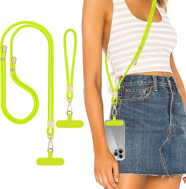 Main image of Phone Lanyard Crossbody Hand Wrist Strap Lanyard with 2 Phone Tethers Adjustable Anti Theft Phone Strap Neck Lanyard for Keys ID Badges Phones Wallet Neon