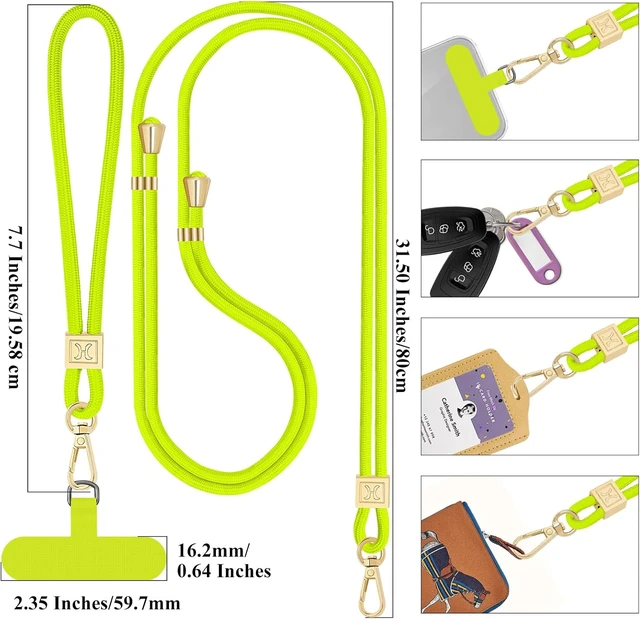 Alt view image 5 of 7 - Phone Lanyard Crossbody Hand Wrist Strap Lanyard with 2 Phone Tethers Adjustable Anti Theft Phone Strap Neck Lanyard for Keys ID Badges Phones Wallet Neon