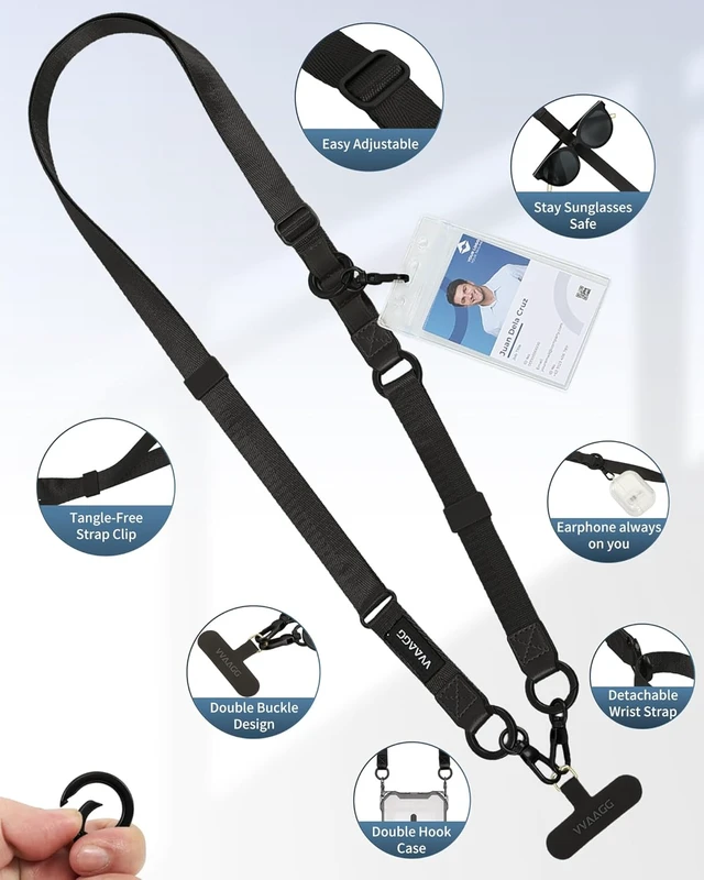 Alt view image 3 of 7 - Cell Phone Lanyard for iPhone: Adjustable Phone Strap Crossbody Neck and Wrist Strap Anti-Theft Lanyard Travel Essential Compatible for iPhone Android Smartphones