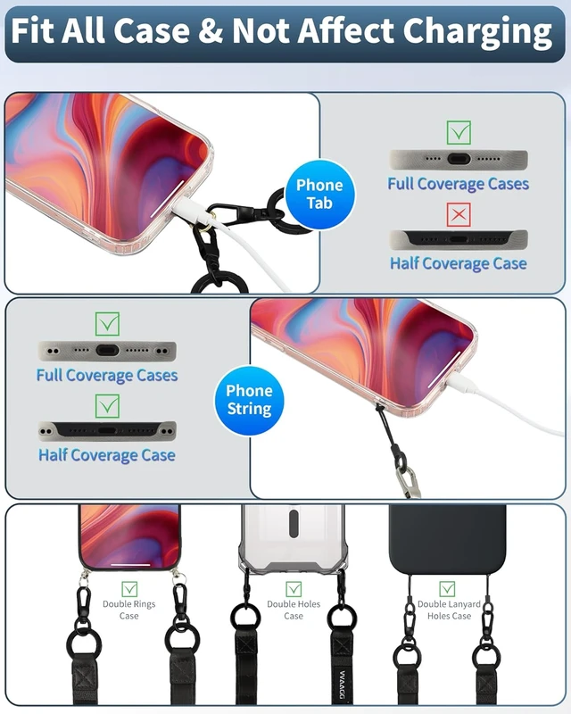 Alt view image 4 of 7 - Cell Phone Lanyard for iPhone: Adjustable Phone Strap Crossbody Neck and Wrist Strap Anti-Theft Lanyard Travel Essential Compatible for iPhone Android Smartphones