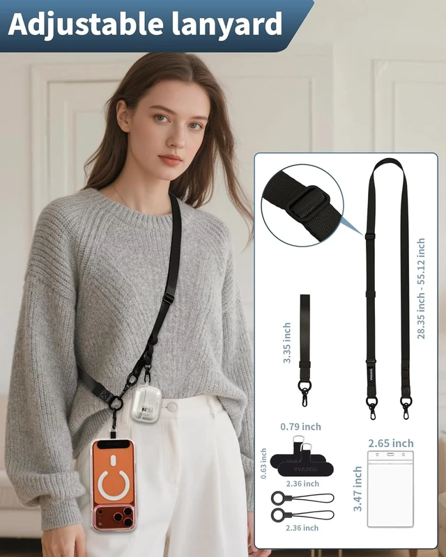 Alt view image 7 of 7 - Cell Phone Lanyard for iPhone: Adjustable Phone Strap Crossbody Neck and Wrist Strap Anti-Theft Lanyard Travel Essential Compatible for iPhone Android Smartphones
