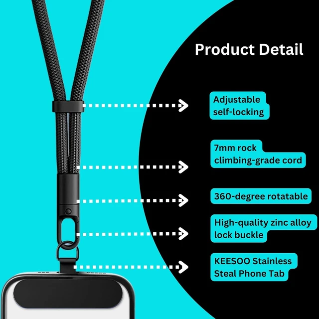 Alt view image 4 of 6 - Minimalist Wrist Strap Phone Lanyard with Adjustable Drop-Proof Design 7mm Reinforced Climbing Rope Material 2 Phone Tether Tabs (Matching Metal and Rotatable Clear) - Sakura Pink