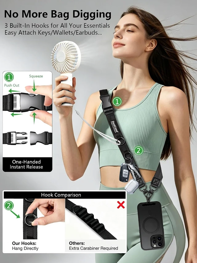 Alt view image 2 of 7 - Cell Phone Lanyard Crossbody Built 3 Hooks & Anti-Slip Wrist Strap