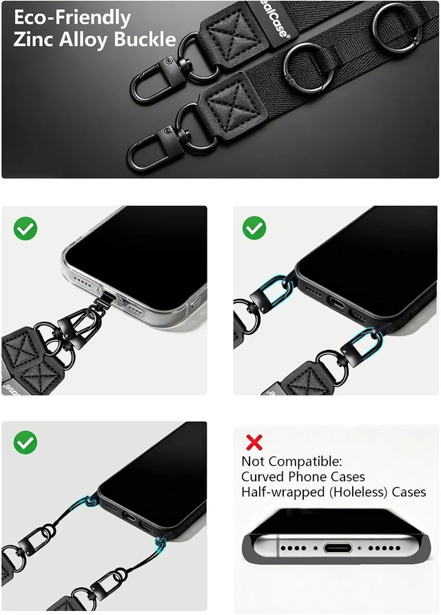 Alt view image 7 of 7 - Cell Phone Lanyard Crossbody Built 3 Hooks & Anti-Slip Wrist Strap