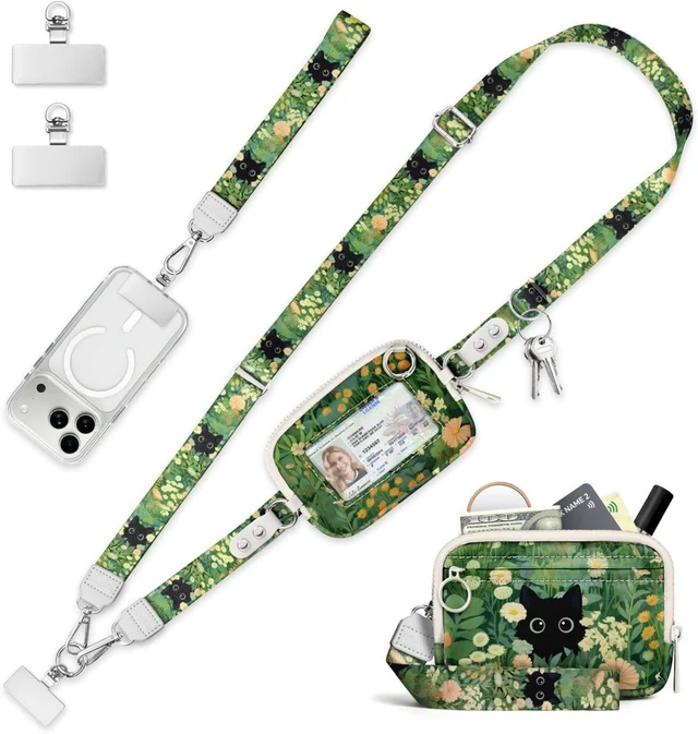 Main image of Clip and Go Strap for Phone with Wallet Crossbody Lanyard Leaf Cat