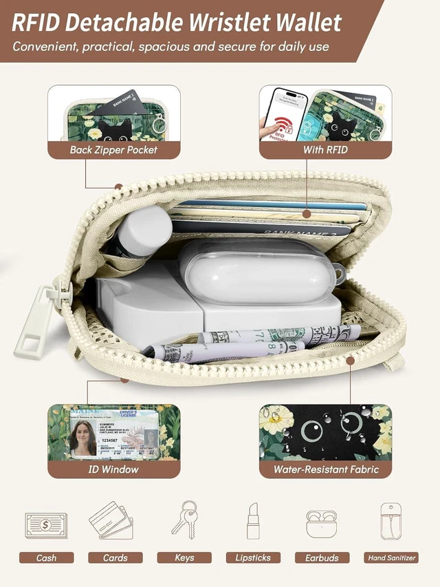 Alt view image 4 of 7 - Clip and Go Strap for Phone with Wallet Crossbody Lanyard Leaf Cat