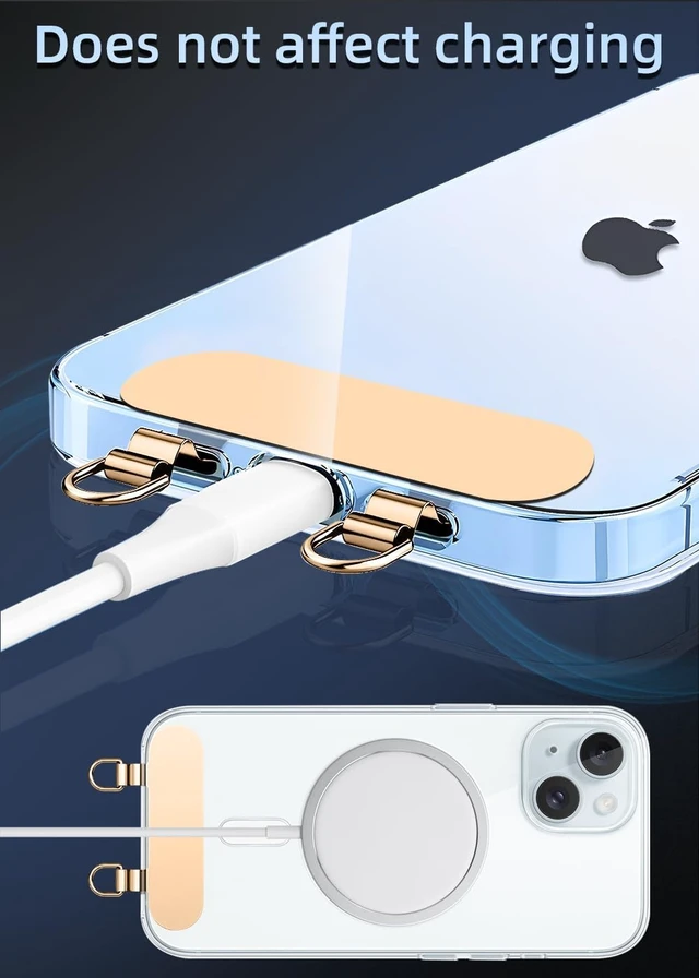 Alt view image 5 of 7 - 2 Way Metal Phone Tether Upgraded Double Buckle Lanyard Patch Phone Strap Replacement for iPhone Cases (T 2 Pieces) (Gold)