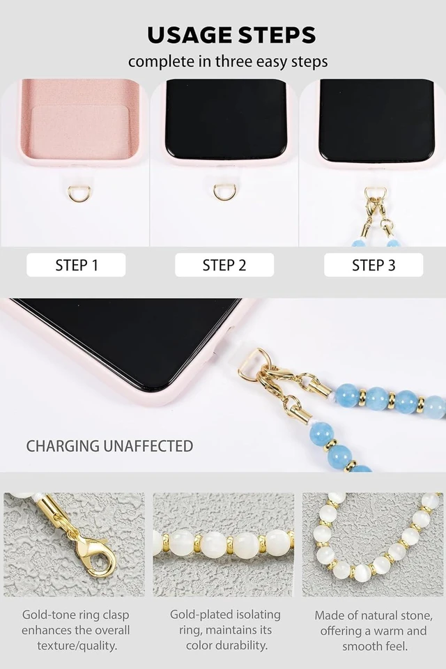 Alt view image 5 of 6 - Beaded Phone Charm Wrist Strap with Tether Tab Camera Lanyard