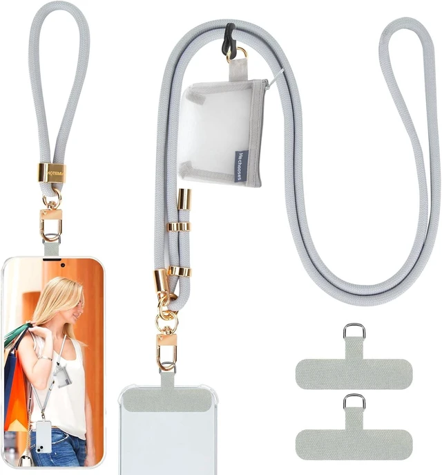 Main image of Phone Lanyard and Wrist Straps Adjustable Cell Phone Lanyard Crossbody with Detachable Wallet 8mm Thick iPhone Lanyard for Around the Neck (Grey+Wallet)