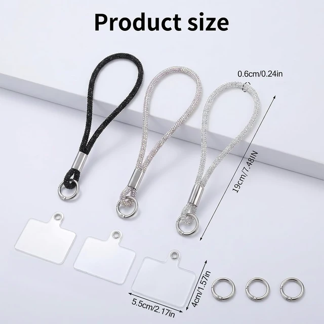 Alt view image 2 of 7 - 3 PCS Bling Rhinestone Phone Wrist Strap Full Diamond Cellphone Wrist Strap Bling Keychain Wristlet Lanyard for Phone Wristlet Camera Straps Keychain Lanyards Bag Charms for Handbags