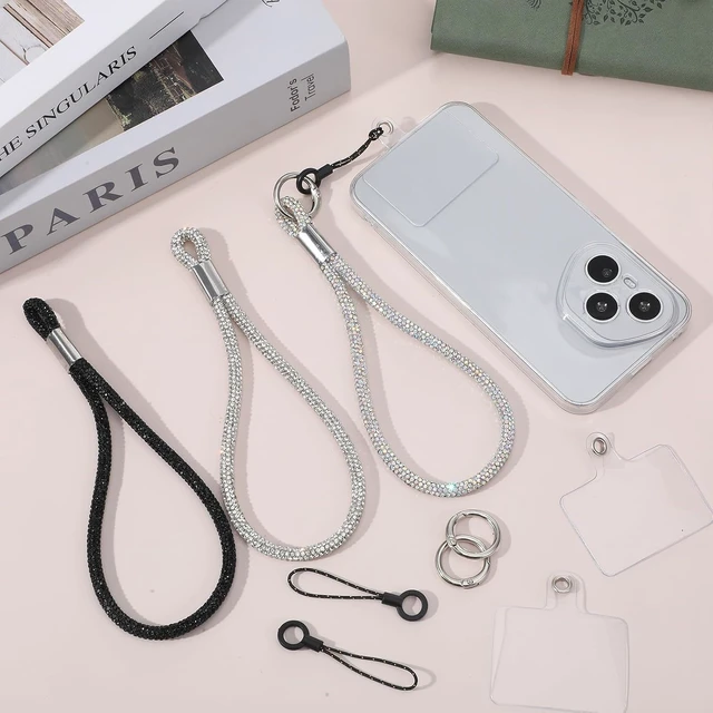 Alt view image 3 of 7 - 3 PCS Bling Rhinestone Phone Wrist Strap Full Diamond Cellphone Wrist Strap Bling Keychain Wristlet Lanyard for Phone Wristlet Camera Straps Keychain Lanyards Bag Charms for Handbags
