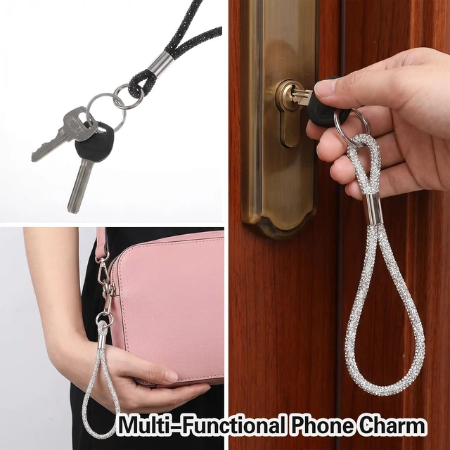 Alt view image 6 of 7 - 3 PCS Bling Rhinestone Phone Wrist Strap Full Diamond Cellphone Wrist Strap Bling Keychain Wristlet Lanyard for Phone Wristlet Camera Straps Keychain Lanyards Bag Charms for Handbags