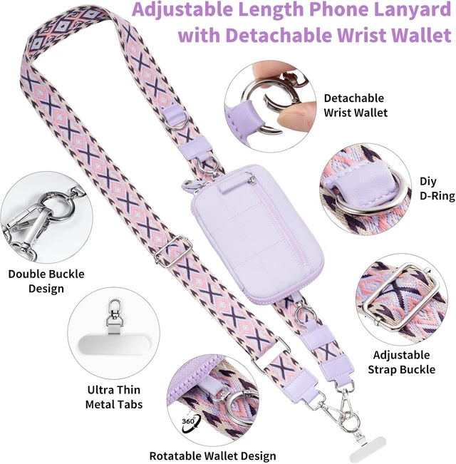Alt view image 3 of 7 - Clip and Go Strap for Phone with Wallet Crossbody Phone Lanyard with Anti-Theft Zipper Pouch Detachable Quilted Wrist Wallet with RFID and ID Window for Daily Travel.