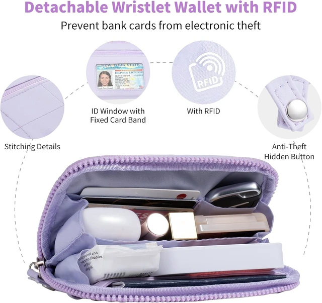Alt view image 4 of 7 - Clip and Go Strap for Phone with Wallet Crossbody Phone Lanyard with Anti-Theft Zipper Pouch Detachable Quilted Wrist Wallet with RFID and ID Window for Daily Travel.