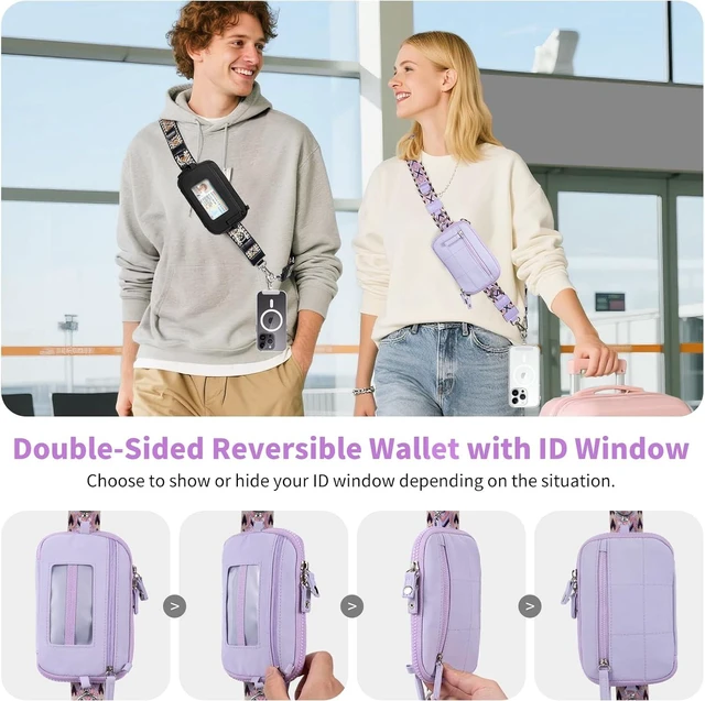 Alt view image 5 of 7 - Clip and Go Strap for Phone with Wallet Crossbody Phone Lanyard with Anti-Theft Zipper Pouch Detachable Quilted Wrist Wallet with RFID and ID Window for Daily Travel.