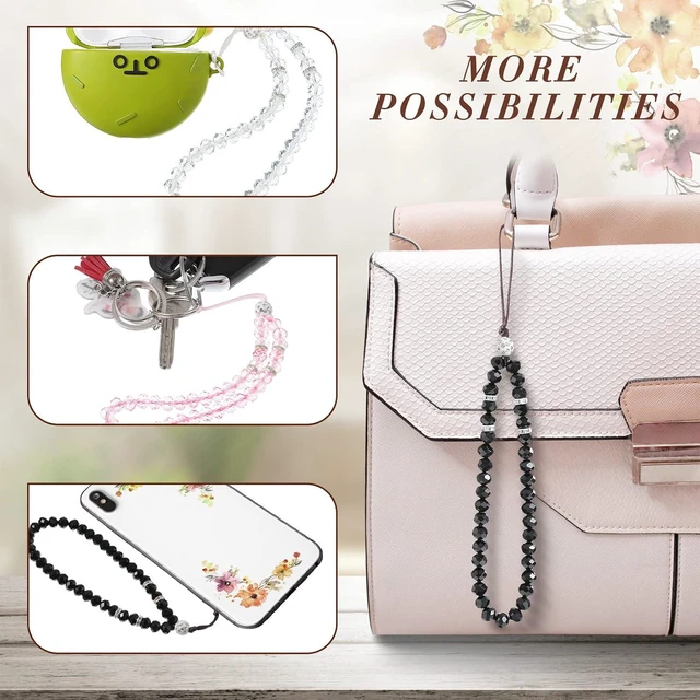 Alt view image 3 of 7 - 3 Pieces Cell Phone Lanyard Strap Phone Charm Bling Crystal Beads Hand Wrist Lanyard Strap Beaded Womens Wristlet
