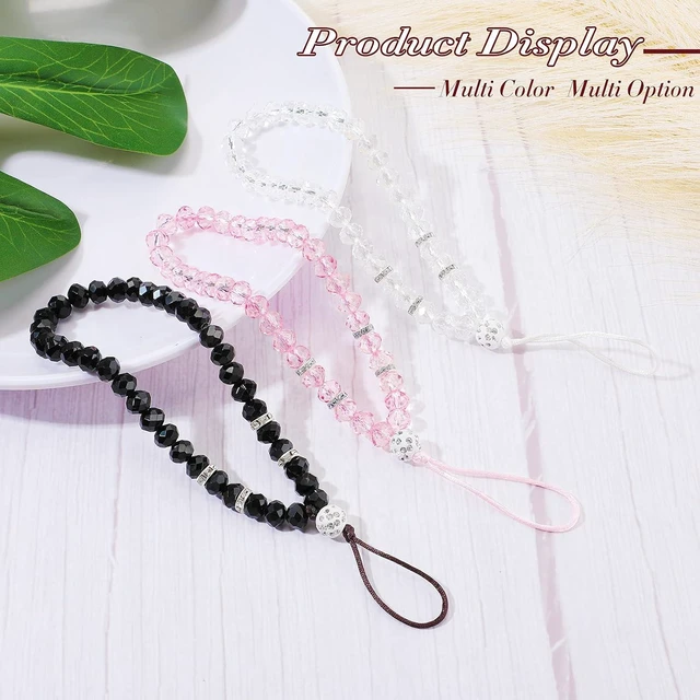 Alt view image 5 of 7 - 3 Pieces Cell Phone Lanyard Strap Phone Charm Bling Crystal Beads Hand Wrist Lanyard Strap Beaded Womens Wristlet