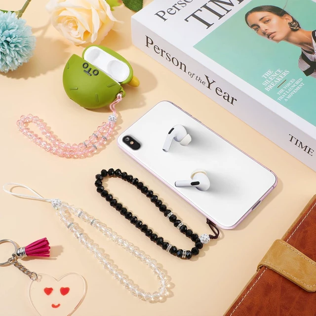 Alt view image 6 of 7 - 3 Pieces Cell Phone Lanyard Strap Phone Charm Bling Crystal Beads Hand Wrist Lanyard Strap Beaded Womens Wristlet