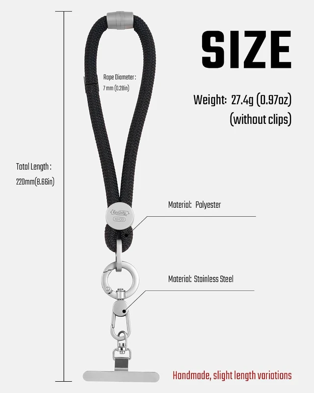 Alt view image 6 of 6 - KH00 Adjustable Phone Lanyard Wrist Strap with Two Clip Options DIY Length Cord for Hands Free Everyday Use