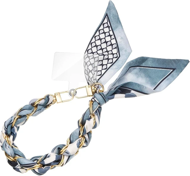Main image of Phone Wrist Lanyard Gold Metal Scarf Phone Charm Strap with Tether Tab Women Phone Chain Accessories for Handbags