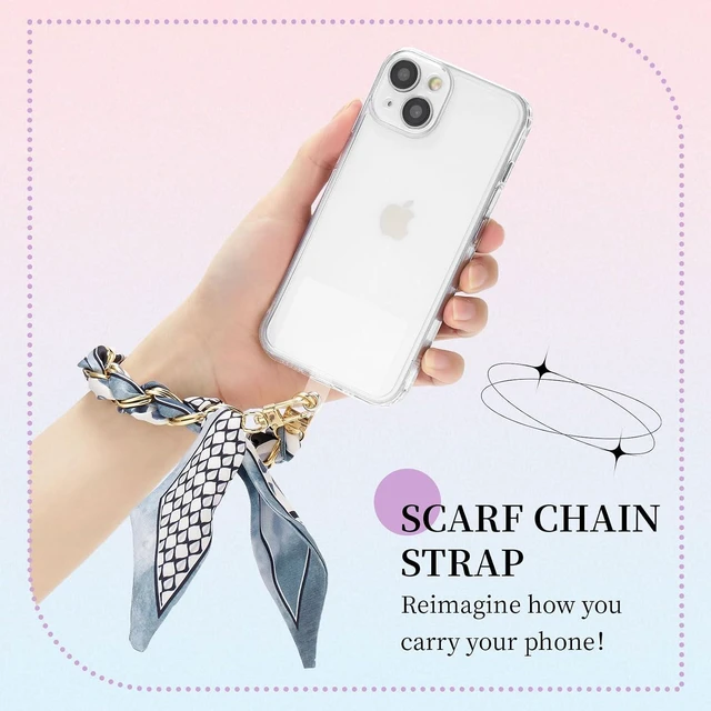 Alt view image 2 of 6 - Phone Wrist Lanyard Gold Metal Scarf Phone Charm Strap with Tether Tab Women Phone Chain Accessories for Handbags