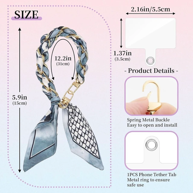 Alt view image 3 of 6 - Phone Wrist Lanyard Gold Metal Scarf Phone Charm Strap with Tether Tab Women Phone Chain Accessories for Handbags