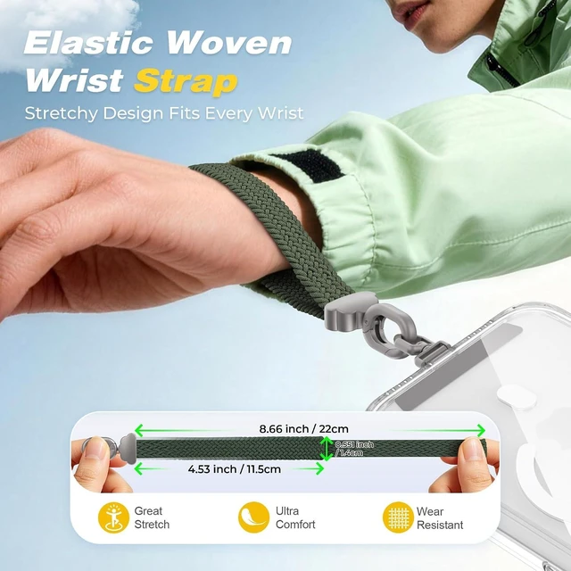 Alt view image 4 of 6 - Stretchy Phone Wrist Strap with 360° Rotatable Metal Tab