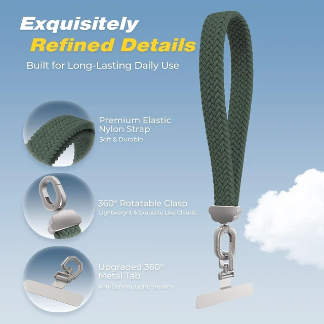 Alt view image 3 of 6 - Stretchy Phone Wrist Strap with 360° Rotatable Metal Tab