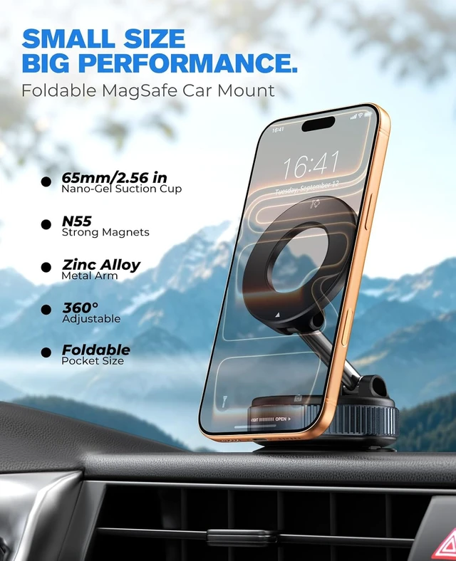 Alt view image 2 of 7 - Magnetic Car Phone Holder for MagSafe Nano-Gel Suction Cup Car Phone Mount for Car Dashboard & Windshield Pocket-Size Foldable 360° Adjustable Car Mount for iPhone18 17 16 15 14 13 Series