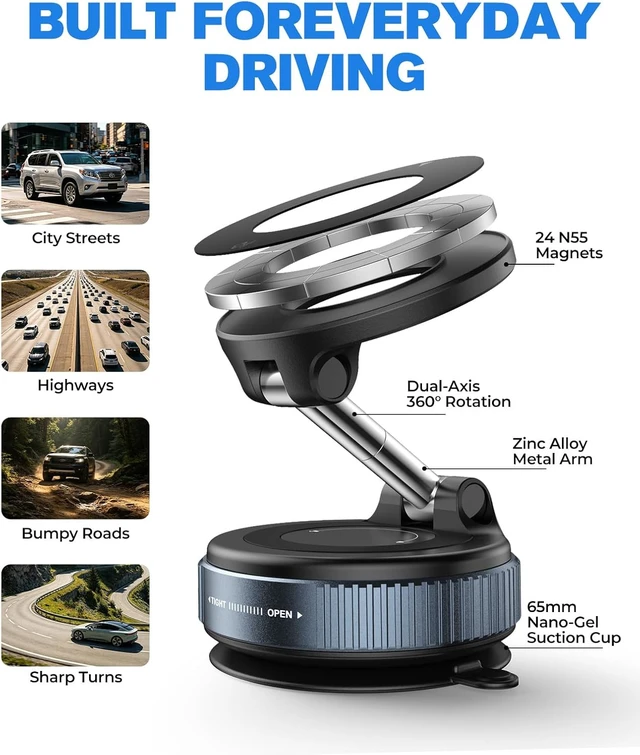 Alt view image 5 of 7 - Magnetic Car Phone Holder for MagSafe Nano-Gel Suction Cup Car Phone Mount for Car Dashboard & Windshield Pocket-Size Foldable 360° Adjustable Car Mount for iPhone18 17 16 15 14 13 Series
