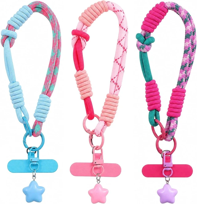 Main image of 3Pcs Color Blocking Cell Phone Wrist Strap Cute with Star Keychain Pendant