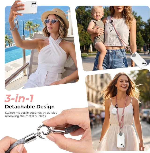 Alt view image 2 of 7 - Phone Lanyard Crossbody 3-in-1 Adjustable Phone Strap Pink