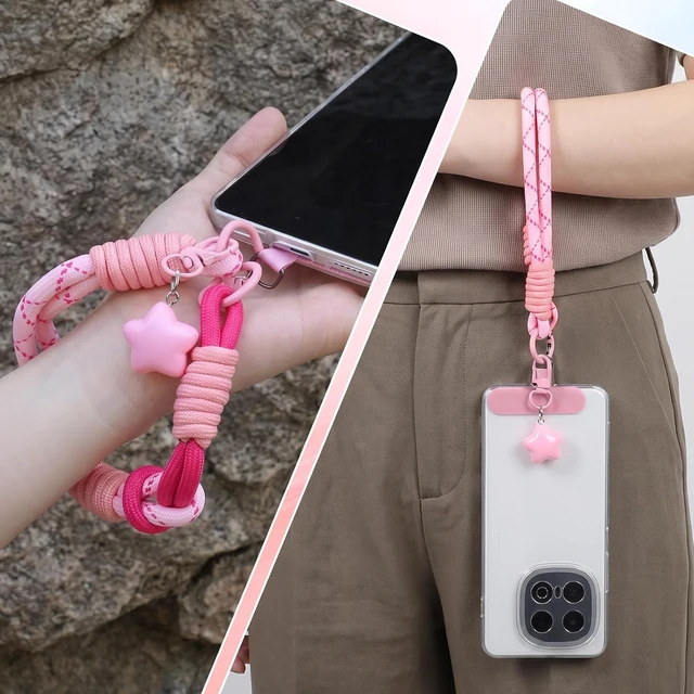 Alt view image 6 of 7 - 3Pcs Color Blocking Cell Phone Wrist Strap Cute with Star Keychain Pendant