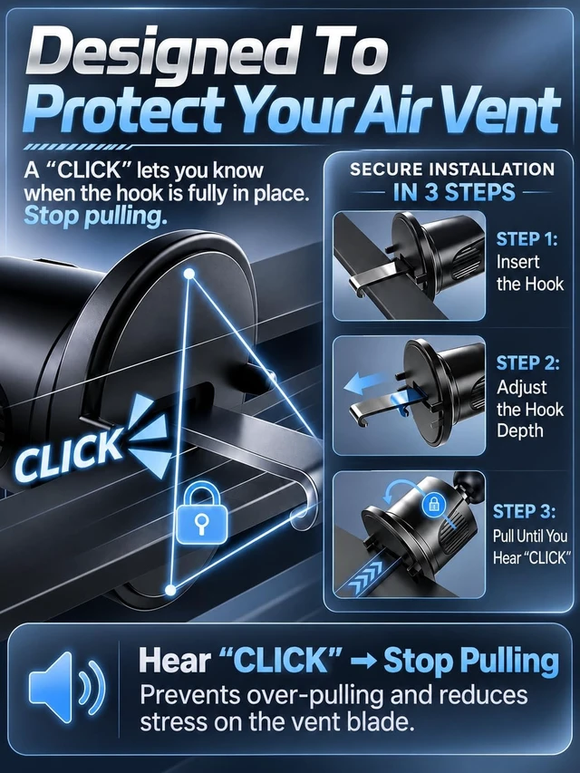Alt view image 3 of 7 - Air Vent Car Phone Holder Metal Hook Clip One-Hand Release Anti-Shake